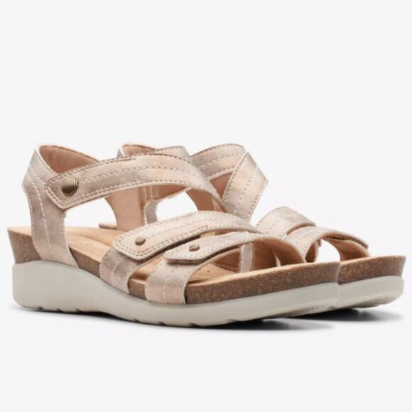 Clarks Women's Calenen Clara Strappy Wedge Sandals Bronze Metallic Size 8M - Picture 1 of 8